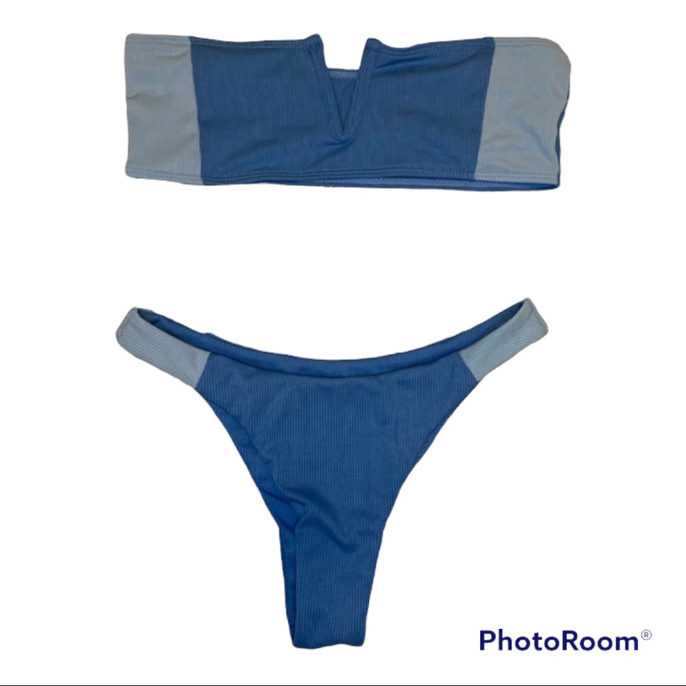 Cheeky Blue Contrast Bandeau V Wire Bikini Set